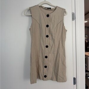 Zara Beige Mini Dress with Black Buttons